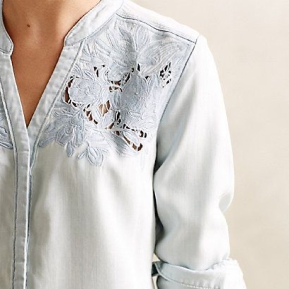 Holding Horses Chambray Floral Button Down Top